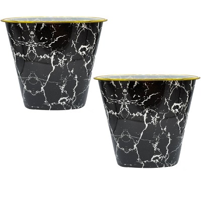 Home Mart Goods 10" Tall Black White Marble Look Plastic 1.7 Gallon Trash Can Wastebasket - Set of 2
