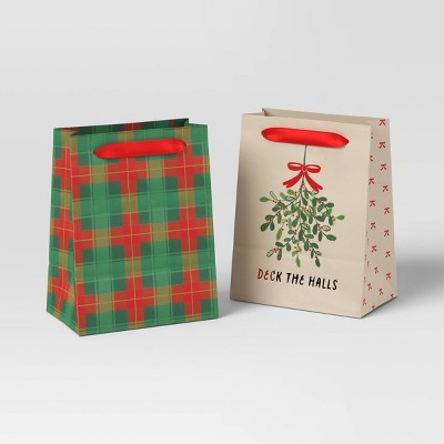 6ct Tissue and 2ct Mistletoe and Plaid Petite Christmas Gift Bag Bundle - Wondershop™