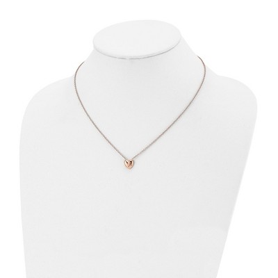 Chisel Stainless Steel Polished Rose IP-plated Heart on a 17.5" Cable Chain Necklace