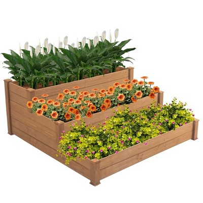 3 Tier Wooden Raised Garden Bed,Tiered Outdoor Elevated Flower Box,Horticulture Open-Bottom Planter Raised Garden Bed,Vegetables Growing Planter Brown