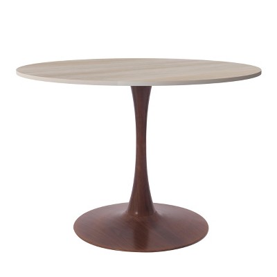 LeisureMod Bristol 35'' Modern Round Dining Table – Durable MDF Top and Wood-Transfer Walnut Steel Base for Kitchen, Dining Room, or Cafes