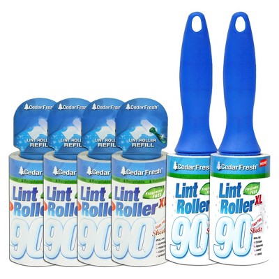 Household Essentials Set of 2 90 Sheet Cedar Fresh Lint Rollers with Replacement Sheets Blue: Lint Brush Roller, Reusable