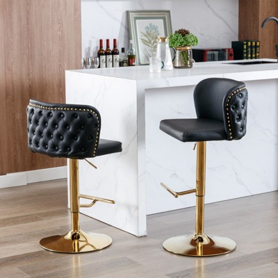 Modern PU Upholstered Swivel Set of 2 Bar stools, Adjustable Seat Height with the whole Back Tufted, 4Q - ModernLuxe