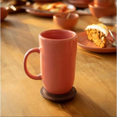 13.5 OZ Ceramic Peach Coffee Mug with Wooden Lid ¨C Elegant & Functional Drinkware