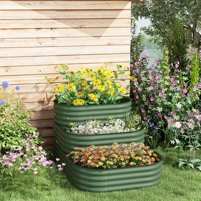 Okak 3-tier Modular Galvanized Garden Bed Kit 72.5x17.75x31.5 Inch Steel Planter Box with Rubber Edging