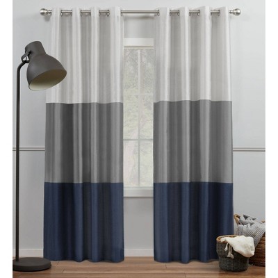 Set of 2 Chateau Striped Faux Silk Light Filtering Grommet Top Window Curtain Panels - Exclusive Home