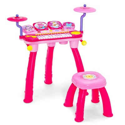 Costway 24 Key DJ Piano Keyboard Drum Toy Music Instrument w/MP3 Microphone Cymbal Pink\Blue