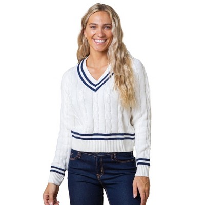 Hope & Henry Womens'  Cotton V-Neck Cricket Sweater