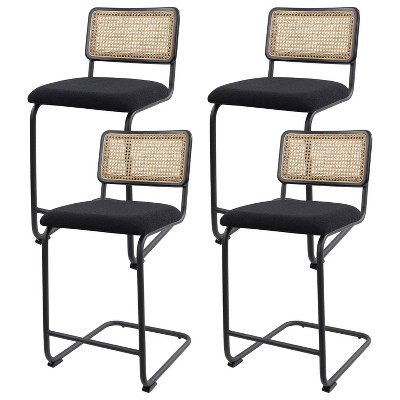 Bekrvio 30" Swivel Bar Stools Set of 2/3/4 with Cane Back,Velvet-Upholstered &Black Metal Frame,Mid Century Modern Kitchen Stool for Island Home Pub