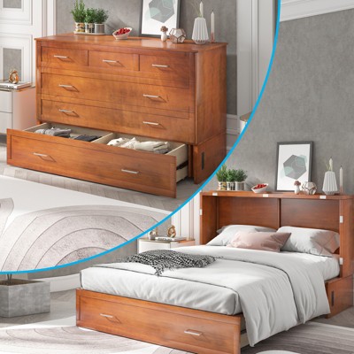 Mjkone Murphy Cube Cabinet Bed,Queen Murphy Bed Cabinet with Drawer,Folding Mattress,Charging Station