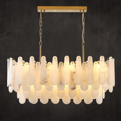 39.4" 4-Tiers Alabaster Rectangle Brass Kitchen Island Chandelier