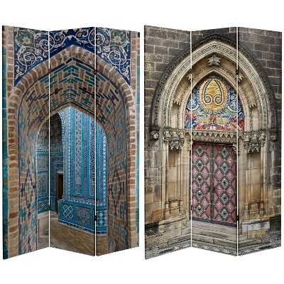 6" Double Sided Heavenly Archways Canvas Room Divider Blue/Beige - Oriental Furniture: Lightweight, No Assembly Required