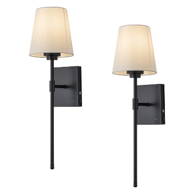 C Cattleya 2-Pack 22.75” Matte Black Cordless Rechargeable Indoor Wall Sconce with Touch Dimming(Bulbs Included)