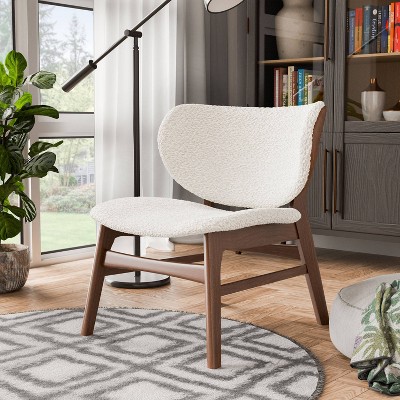 HOMES: Inside + Out River Run Mid-Century Modern Wingback Boucle Accent Chair Walnut