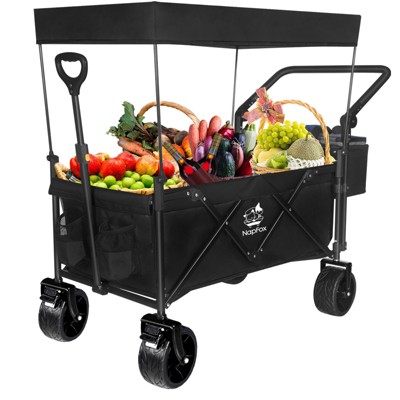 Collapsible Wagon 140L Wagons Carts Foldable with Removable Canopy, Folding Wagon Cart with Wheels for All-Terrain with Brake, Foldable Wagon