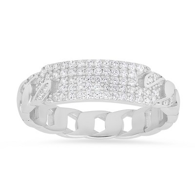 Sterling Silver CZ Curb Link ID Ring