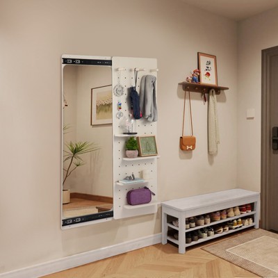 47.6 in H × 15.7in W Wall Mounted Full Body Mirror with Multifunctional Design Panel