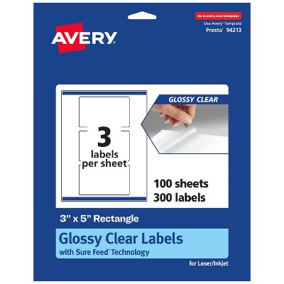 Avery Glossy Clear Rectangle Labels with Sure Feed, 3" x 5"