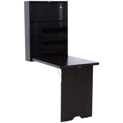 HOMCOM Wall Mounted Fold Out Convertible Desk, Multi-Function Floating Desk with Storage Shelf for Home Office