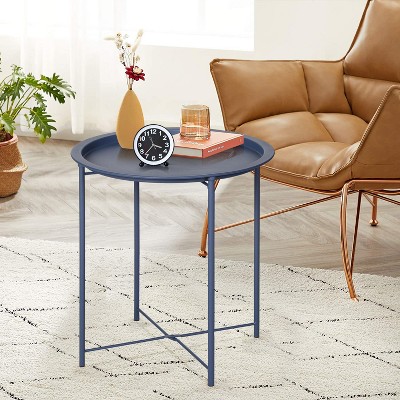 VECELO Modern  End Side Tables, Round Metal Foldable Tray, Stable Snack Nightstand for Outdoors, Small Space