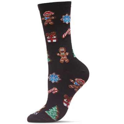 Memoi Women's Christmas Cookie Delight Holiday Crew Socks Black 9-11