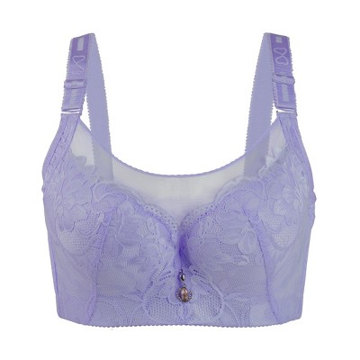 Allegra K Women's Lace Front Full Coverage Push Up Non-Padded Underwire Cami Bra