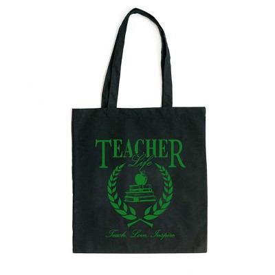 City Creek Prints Teacher Life Books Canvas Tote Bag - 15x16 - Black