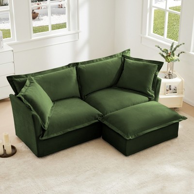 Oversized 83.4" Chenille Slipcovered L-Shaped Modular Sectional Sofa with French Edges and Removable Covers