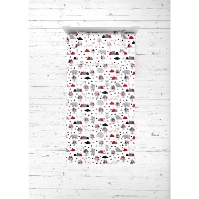 Bacati - Woodlands Red Black Gray 3 pc Cotton Toddler Bed Sheet Set