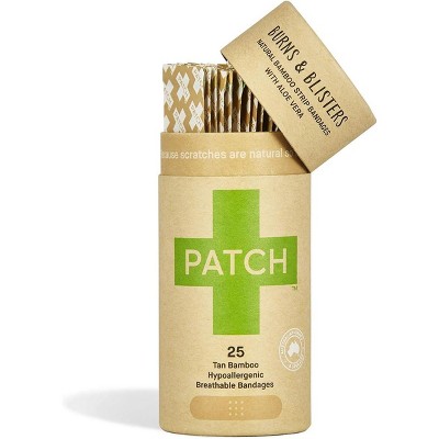 Patch Burns & Blisters Natural Bamboo Strip Bandages With Aloe Vera, 25 Ct