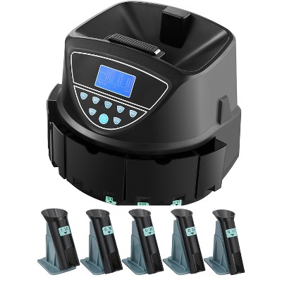 VEVOR USD Coin Sorter, Coin Counter Machine for 5 Kinds of USD Coins, Coin Sorter and Wrapper Machine Holds up to 2000 Coins, Black