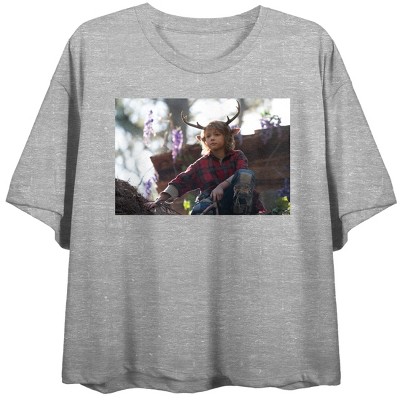 Sweet Tooth Gus Key Art Crew Neck Short Sleeve Gray Heather Women's Crop T-shirt