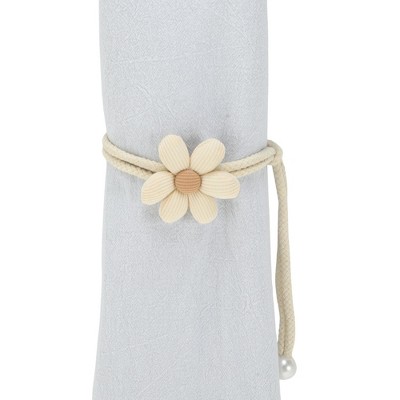 Unique Bargains Curtain Tiebacks Flower Pin-on Cotton Linen Beige 2 Pcs