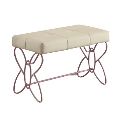 Simple Relax Faux Leather Upholstery Bedroom Bench with Butterfly Panel Base in White and Light Purple