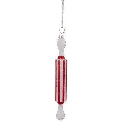 Northlight 7.25" Red Striped Rolling Pin Glass Christmas Ornament