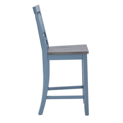 Set of 2 24.25" Romy X-Back Counter Height Barstools Blue Wood Finish/Dark Gray - Powell: Rustic Farmhouse, Armless Design, Wood Frame