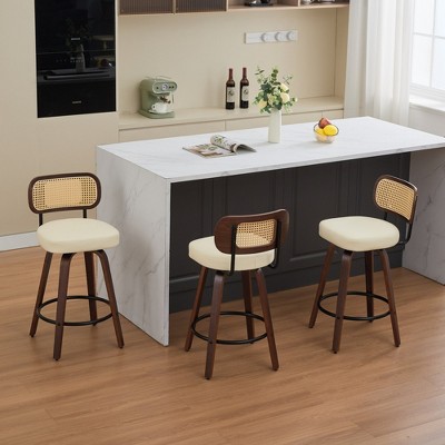 Set of 2/3 Swivel Bar Stool, Leather Upholstered Counter Stool with Curved Back, Dining Chair Pub Stool, Walnut+Black/Beige - Modernluxe