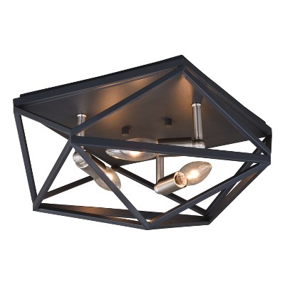 VAXCEL Hailey 15-in W Black Nickel Industrial Cage Flush Mount Ceiling Light Fixture