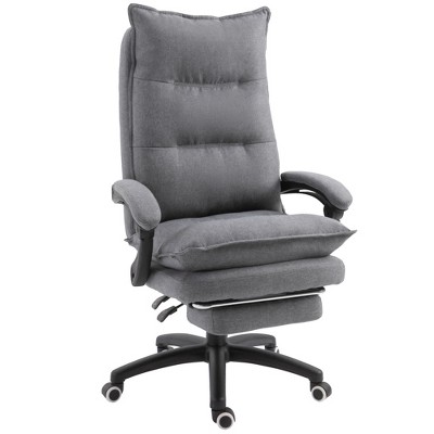 Vinsetto 360° Swivel Executive Home Office Chair Adjustable Height Linen Style Fabric Recliner with Retractable Footrest and Double Padding, Gray