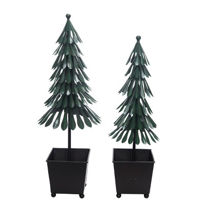 Transpac Metal 20 Inch Multicolor Christmas Tree in Pot Set of 2 Decorative Accent Sets Iron