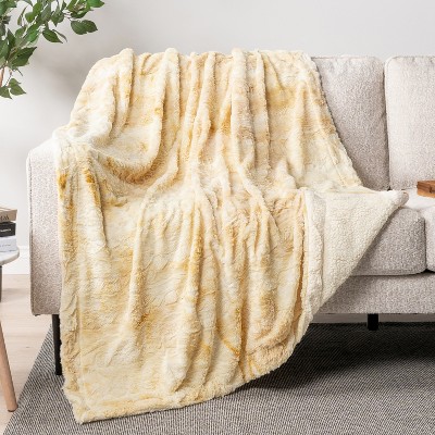 PAVILIA Tie-Dye Faux Fur Throw Blanket, Furry Fuzzy Fluffy Shaggy Plush Warm Reversible Thick for Bed Couch Sofa