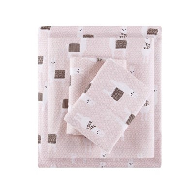 4 Pcs Ultra-Soft Novelty Printed Cotton Flannel Bedding Set, Premium Cozy Sheet Set for All Seasons, Queen / King Fitted Sheet, Flat Sheet