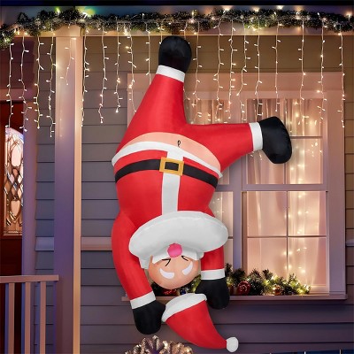 Joyfy 6 FT Christmas Hanging Inflatables Outdoor Decoration, Santa Hanging Upside Down inflatable with Built-in LED for Xmas Party Outdoor Roof Decor