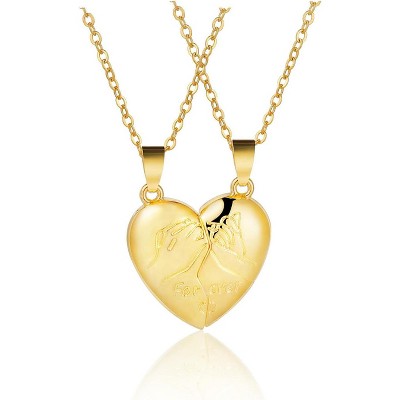 Matching Couple Necklace Set - Engraved Love Heart & Adjustable Chain - Gift for Her/Him