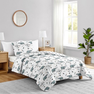 Sweet Jojo Designs Kids' Twin Comforter Bedding Set Bear Mountain Blue and White 2pc