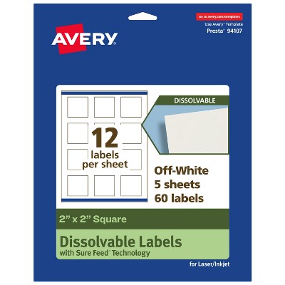 Avery Dissolvable Labels, 2" x 2" Square