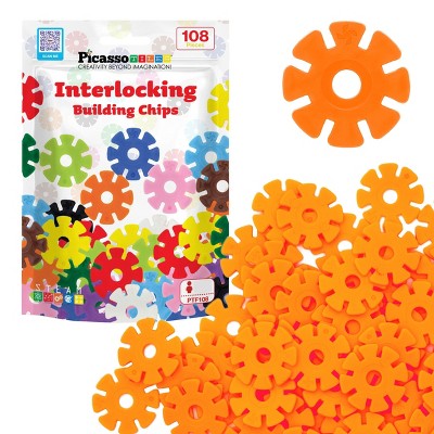 PICASSO-TILES Rainbow Interlocking Plastic Building Chip Blocks, 108PCS Construction STEM Educational Toy for Kids, Orange