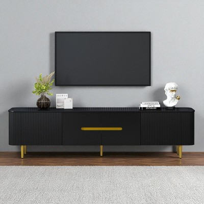78.7" TV Stand for Up to 85" TVs, MDF Cabinet with 4 Storage Compartments, Cable Management, Gold Metal Legs, Minimalist Entertainment Console