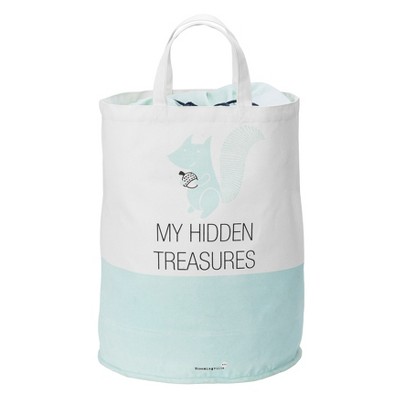 Storied Home My Hidden Treasures Cotton Storage Bag, White and Mint