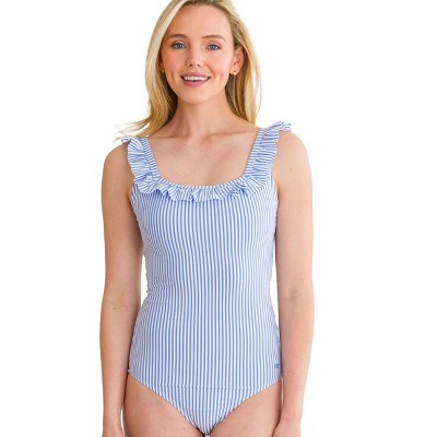 RuffleButts Women's UPF50+ Seersucker Ruffle One Piece